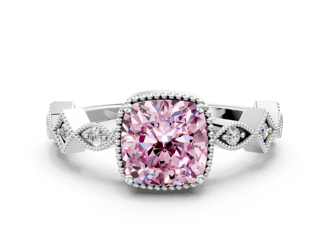 White gold Fancy Pink Cushion  Milgrain Marquise Diamond Twist Band Ring_63