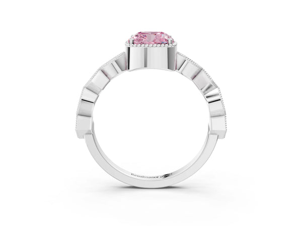 White gold Fancy Pink Cushion  Milgrain Marquise Diamond Twist Band Ring