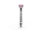 White gold Fancy Pink Cushion  Milgrain Pave Diamond Engagement Ring with Four-Prong Setting_181