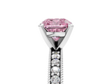 White gold Fancy Pink Cushion  Milgrain Pave Diamond Engagement Ring with Four-Prong Setting_184