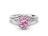 White gold Fancy Pink Cushion  Solitaire Beaded Band Six-Prong Setting