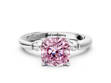 White gold Fancy Pink Cushion  Solitaire Beaded Band with Four-Prong Setting_76