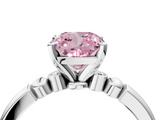 White gold Fancy Pink Cushion  Solitaire Beaded Band with Four-Prong Setting_80