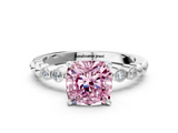 White gold Fancy Pink Cushion  Solitaire Bezel Accent Diamond Engagement Ring with Beaded Band and Four-Prong Setting_41