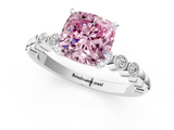 White gold Fancy Pink Cushion  Solitaire Bezel Accent Diamond Engagement Ring with Beaded Band and Four-Prong Setting_42