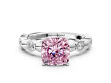 White gold Fancy Pink Cushion  Solitaire Bezel-Set Diamond Ring with Beaded Band and Four-Prong Setting_32