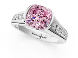 White gold Fancy Pink Cushion  Solitaire Bezel-Set Diamond Ring with Channel-Set Band_37
