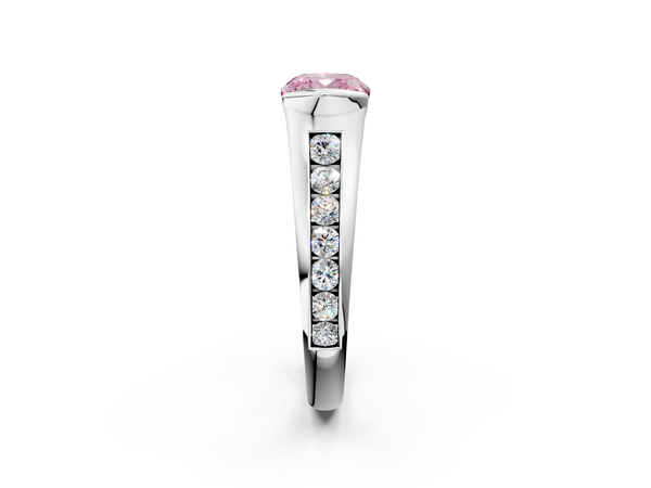 White gold Fancy Pink Cushion  Solitaire Bezel-Set Diamond Ring with Channel-Set Band