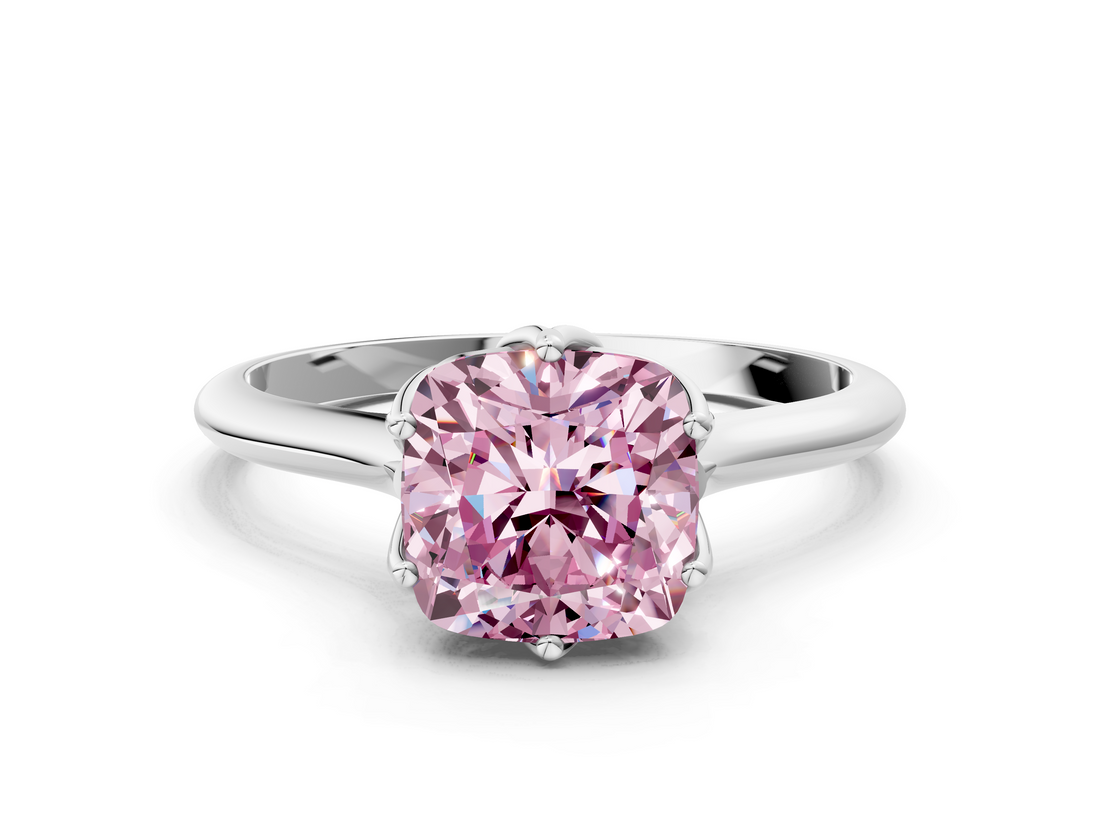 White gold Fancy Pink Cushion  Solitaire Cathedral Diamond Ring with Six-Prong Setting_16