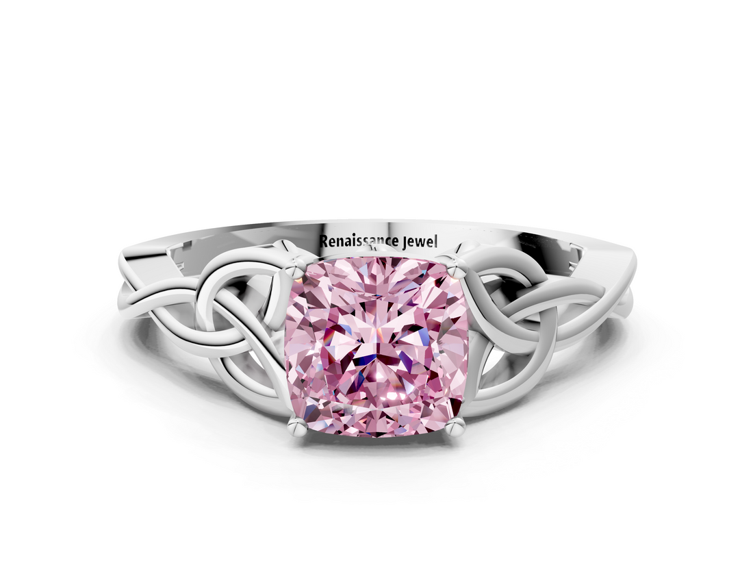 White gold Fancy Pink Cushion  Solitaire Celtic Knot Engagement Ring with Four-Prong Setting_38