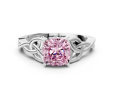White gold Fancy Pink Cushion  Solitaire Celtic Knot Engagement Ring with Four-Prong Setting_38