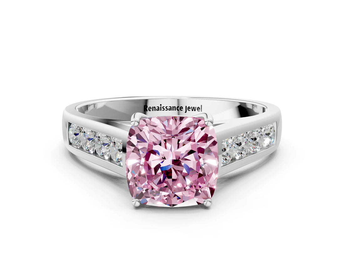 White gold Fancy Pink Cushion  Solitaire Channel-Set Diamond Engagement Ring with Four-Prong Setting_45