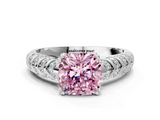 White gold Fancy Pink Cushion  Solitaire Chevron Pave Diamond Engagement Ring with Six-Prong Setting_3