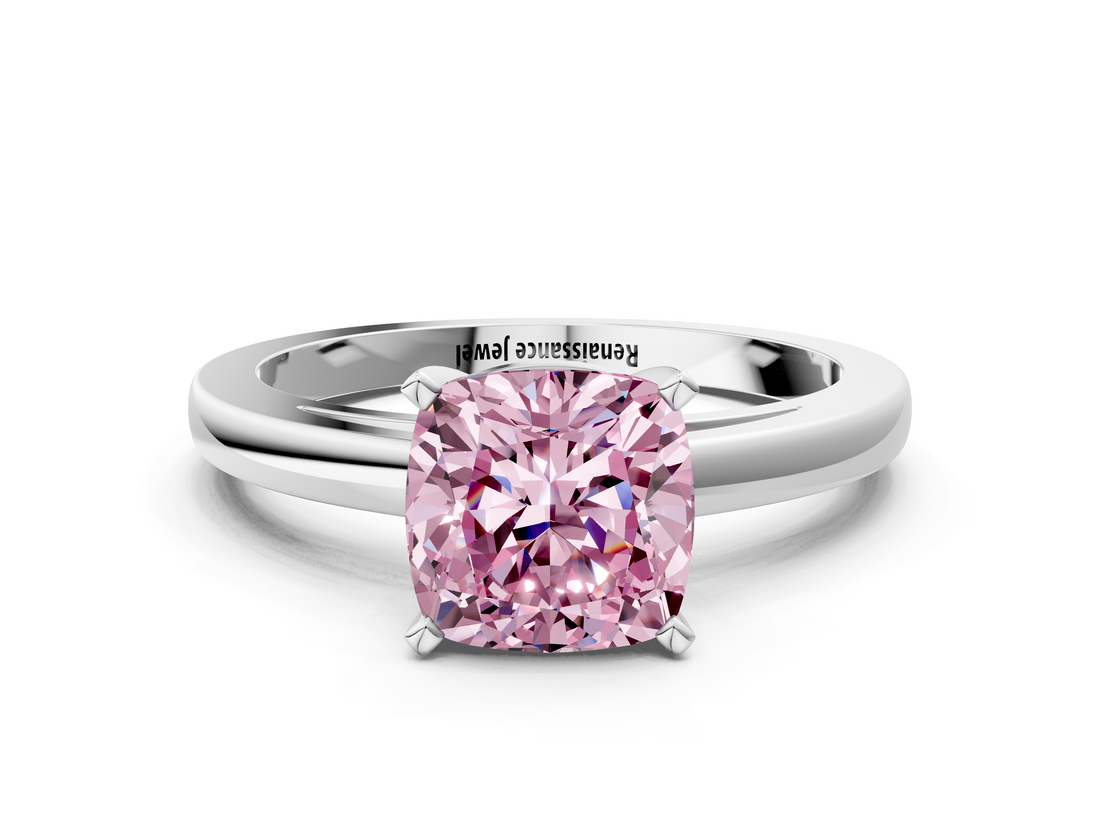 White gold Fancy Pink Cushion  Solitaire Diamond Engagement Ring with Four-Prong Setting on a Classic Band_3