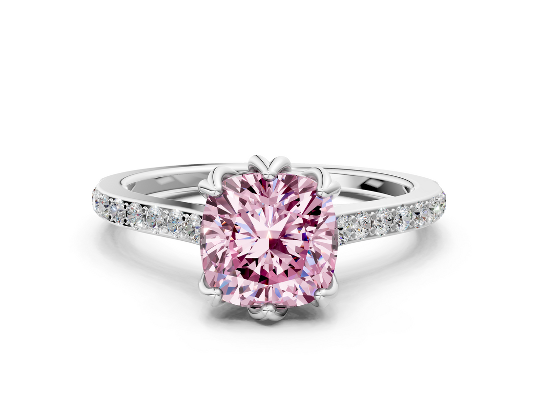 White gold Fancy Pink Cushion  Solitaire Diamond Engagement Ring with Pave Band and Six-Prong Setting_20