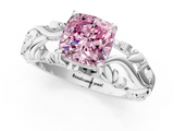 White gold Fancy Pink Cushion  Solitaire Diamond Leaf Vine Band with Prong Setting_29