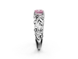 White gold Fancy Pink Cushion  Solitaire Diamond Leaf Vine Band with Prong Setting_30