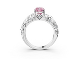 White gold Fancy Pink Cushion  Solitaire Diamond Leaf Vine Band with Prong Setting_31