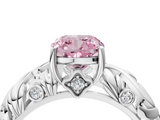 White gold Fancy Pink Cushion  Solitaire Diamond Leaf Vine Band with Prong Setting_32