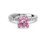 White gold Fancy Pink Cushion  Solitaire Diamond Pavé Band with Four-Prong Setting_62