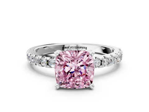 White gold Fancy Pink Cushion  Solitaire Diamond Pavé Band with Four-Prong Setting_87