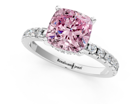 White gold Fancy Pink Cushion  Solitaire Diamond Pavé Band with Four-Prong Setting_88