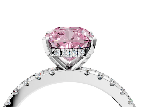 White gold Fancy Pink Cushion  Solitaire Diamond Pavé Band with Four-Prong Setting_91
