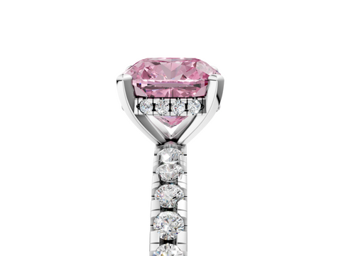 White gold Fancy Pink Cushion  Solitaire Diamond Pavé Band with Four-Prong Setting_92
