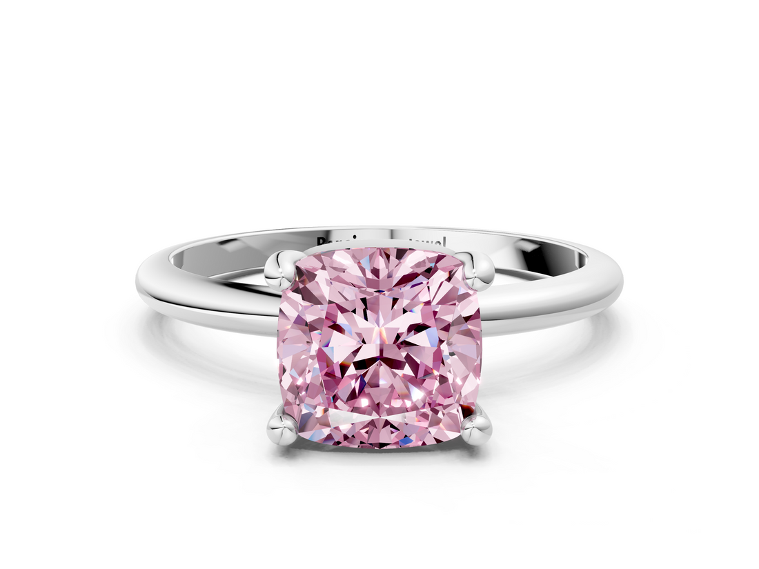 White gold Fancy Pink Cushion  Solitaire Diamond Ring with 4-Prong Setting on a Classic Band_3