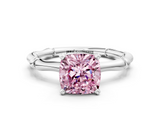 White gold Fancy Pink Cushion  Solitaire Diamond Ring with Bamboo Band and Four-Prong Setting_85