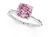 White gold Fancy Pink Cushion  Solitaire Diamond Ring with Bamboo Band and Four-Prong Setting_86
