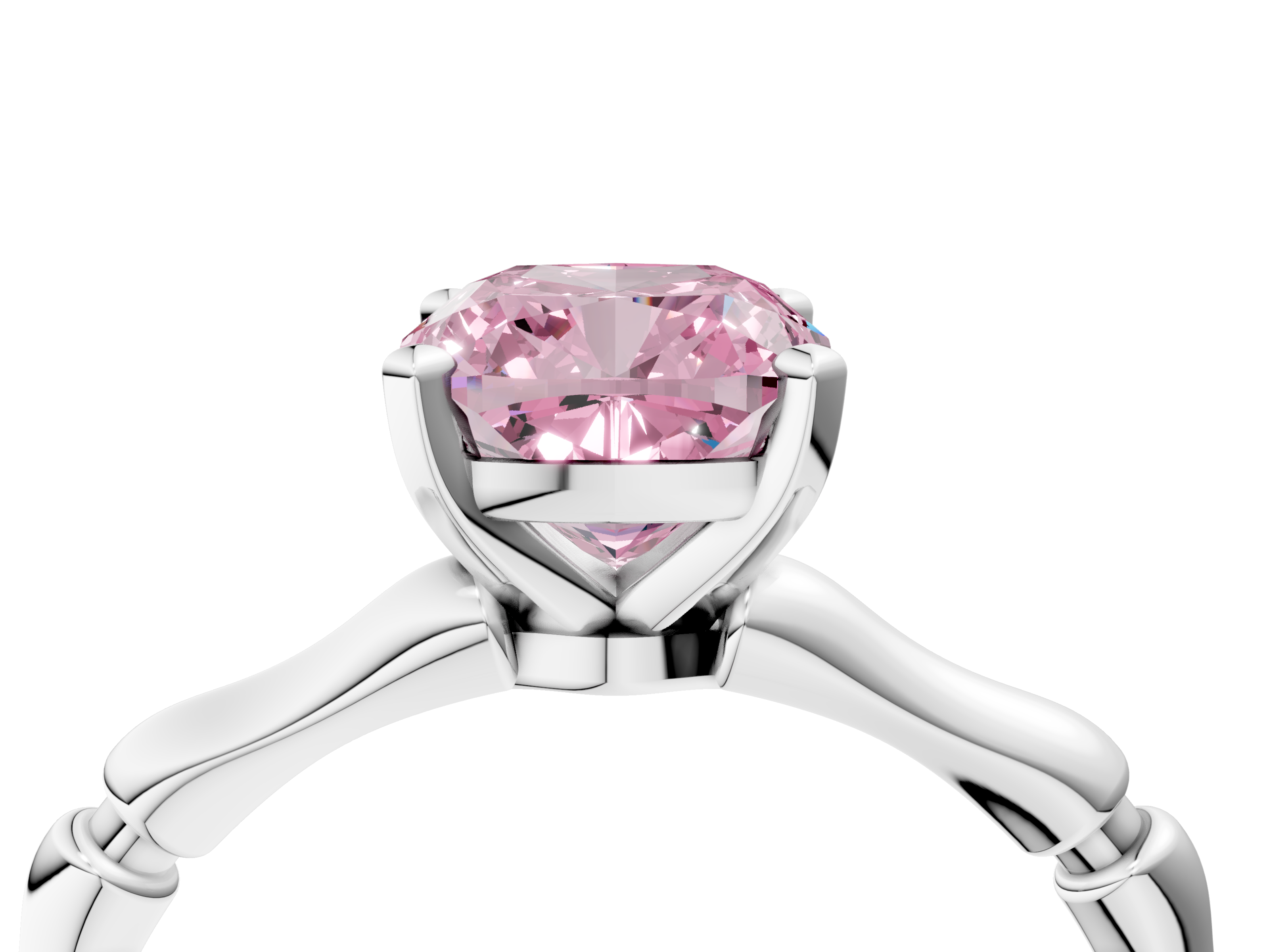 White gold Fancy Pink Cushion  Solitaire Diamond Ring with Bamboo Band and Four-Prong Setting_89