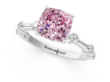White gold Fancy Pink Cushion  Solitaire Diamond Ring with Bezel Set Side Stones and Prong Setting_4