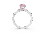 White gold Fancy Pink Cushion  Solitaire Diamond Ring with Bezel Set Side Stones and Prong Setting_6