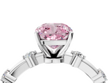 White gold Fancy Pink Cushion  Solitaire Diamond Ring with Bezel Set Side Stones and Prong Setting_7