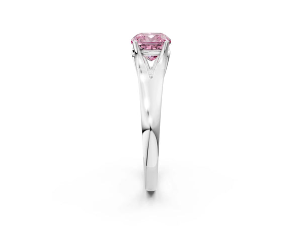 Platinum Fancy Pink Cushion  Solitaire Diamond Ring with Cathedral Band and Four-Prong Setting