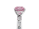 White gold Fancy Pink Cushion  Solitaire Diamond Ring with Channel-Set Baguette Band and Four-Prong Setting_67