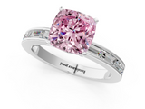 White gold Fancy Pink Cushion  Solitaire Diamond Ring with Channel-Set Baguette Band and Four-Prong Setting_70