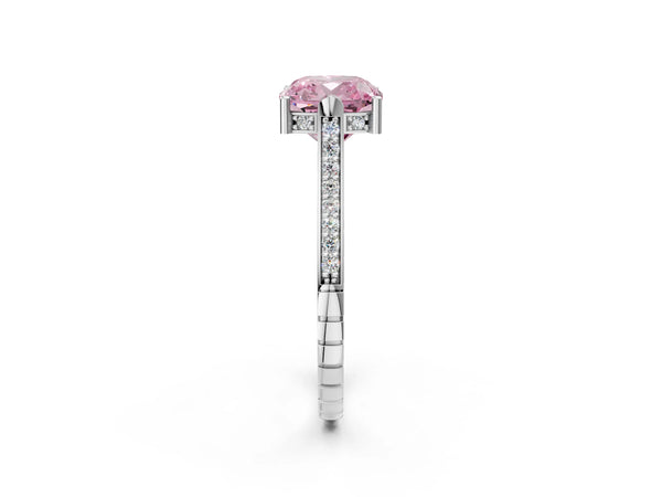 Platinum Fancy Pink Cushion  Solitaire Diamond Ring with Channel Set Band and Bezel Prong Setting