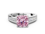 White gold Fancy Pink Cushion  Solitaire Diamond Ring with Channel-Set Band and Four-Prong Setting_3
