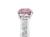 White gold Fancy Pink Cushion  Solitaire Diamond Ring with Channel-Set Band and Four-Prong Setting_8