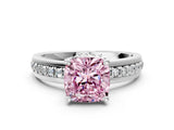 White gold Fancy Pink Cushion  Solitaire Diamond Ring with Channel Set Band and Six-Prong Setting_48