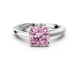 White gold Fancy Pink Cushion  Solitaire Diamond Ring with Four-Prong Setting and Classic Band_3