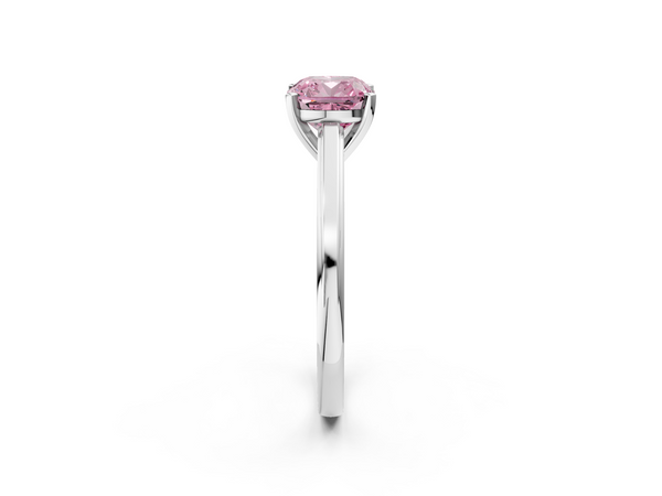 Platinum Fancy Pink Cushion  Solitaire Diamond Ring with Four-Prong Setting and Classic Band
