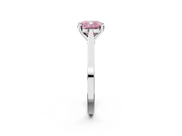 White gold Fancy Pink Cushion  Solitaire Diamond Ring with Four-Prong Setting and Tapered Band