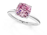 White gold Fancy Pink Cushion  Solitaire Diamond Ring with Four-Prong Setting on a Plain Band_66