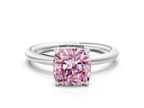 White gold Fancy Pink Cushion  Solitaire Diamond Ring with Four-Prong Setting on a Plain Band_68