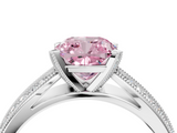 White gold Fancy Pink Cushion  Solitaire Diamond Ring with Milgrain Pavé Band and Four-Prong Setting_24