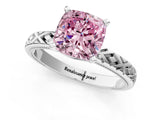 White gold Fancy Pink Cushion  Solitaire Diamond Ring with Milgrain and Black Enamel X Pattern Band_78
