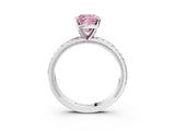 White gold Fancy Pink Cushion  Solitaire Diamond Ring with Milgrain and Black Enamel X Pattern Band_79